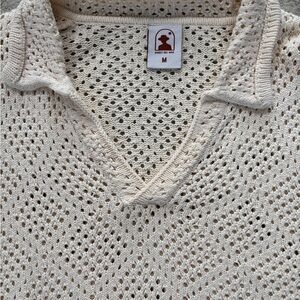 Dandy Del Mar Men's Short-Sleeve Open-Knit Polo Tee in Cream